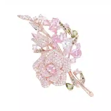 山一丸 时尚玫瑰花粉色胸花西装外套衬衫花朵锆石别针配饰 环保铜 胸针 女款