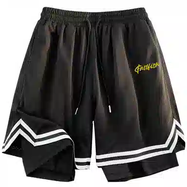 快鱼 美式复古简约基础学院风签名字体手绘印花宽松舒适百搭透气运动户外松紧中腰系带五分休闲短裤 男女同款