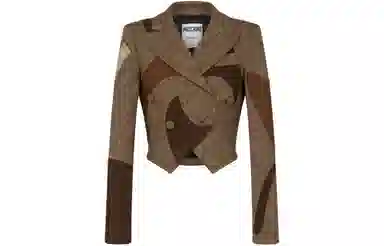 MOSCHINO Patchwork Cropped Wool Blend Jacket