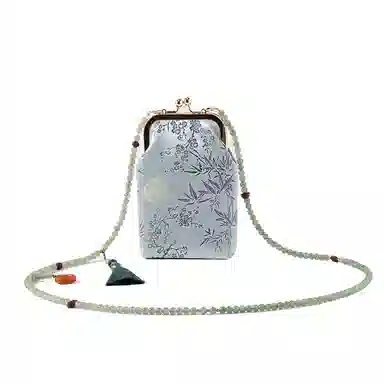 上海故事 宋锦新中式国风搭配旗袍口金复古 桑蚕丝 手机包 小号 女款 桃粉色 天空蓝