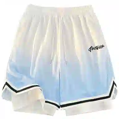 快鱼 美式复古简约基础学院风签名字体手绘印花宽松舒适百搭透气运动户外松紧中腰系带五分休闲短裤 男女同款