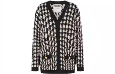 MOSCHINO Morphed Pied De Poule Stretch Viscose Cardigan V