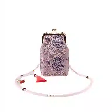 上海故事 宋锦新中式国风搭配旗袍口金复古 桑蚕丝 手机包 小号 女款 桃粉色 天空蓝