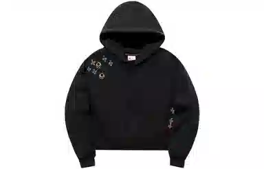 中国李宁 印花连帽套头卫衣 女款 黑色