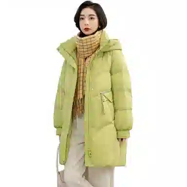 鸭鸭 简约纯色连帽拉链中长款长袖羽绒服 女款