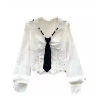 桴生 轻奢高级感网纱刺绣小领带拼接纯欲辣妹上衣衬衫 女款