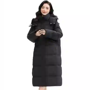 鸭鸭 长款连帽保暖长袖纯色羽绒服 女款