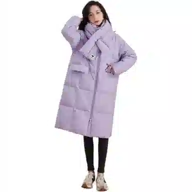 鸭鸭 纯色中长款立领加厚长袖羽绒服 女款