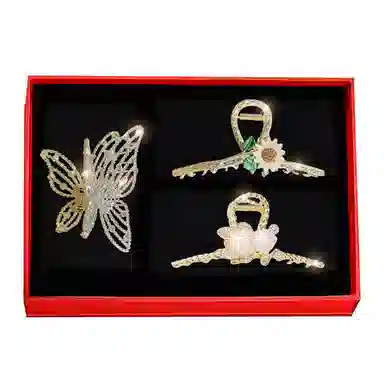 妖娆猫 蝴蝶花朵高端网红鲨鱼后脑勺高级感礼盒 合金 发夹 女款