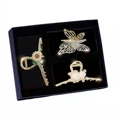 妖娆猫 蝴蝶花朵高端网红鲨鱼后脑勺高级感礼盒 合金 发夹 女款