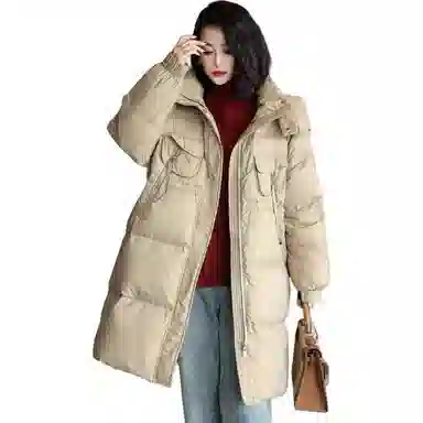 鸭鸭 纯色宽松连帽保暖长款长袖羽绒服 女款