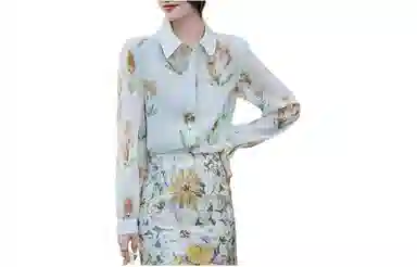 【dme】 印花休闲通勤尖领长袖衬衫 女款 黄色