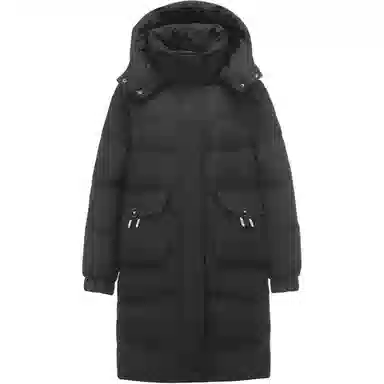 雅鹿 宽松纯色连帽中长款长袖羽绒服 女款