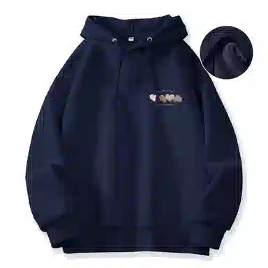 棉致 韩系简约为你跳动爱心宽松加绒舒适连帽重磅纯色百搭潮牌休闲落肩长袖卫衣 男女同款