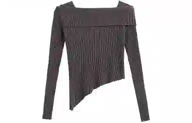 柏黛妃 纯色一字肩修身不规则短款针织衫 女款