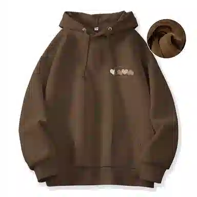 棉致 韩系简约为你跳动爱心宽松加绒舒适连帽重磅纯色百搭潮牌休闲落肩长袖卫衣 男女同款