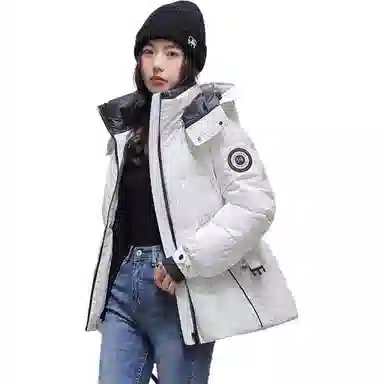 鸭鸭 纯色连帽口袋长袖羽绒服 女款