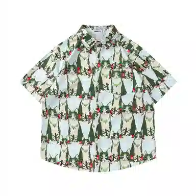 水中花 衬衣外套气质短袖衬衫 男女同款 绿色