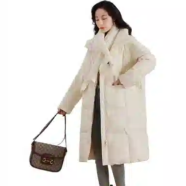 鸭鸭 纯色中长款立领加厚长袖羽绒服 女款