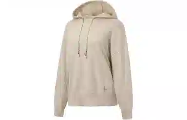 中国李宁 纯色宽松连帽套头长袖针织衫 女款 浅奶褐