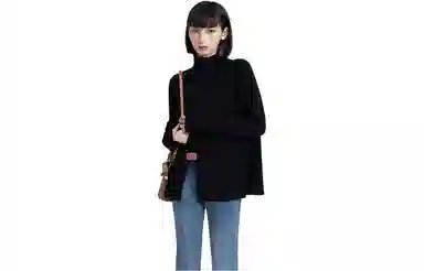 柏黛妃 纯色半高领套头加厚长袖针织衫 女款