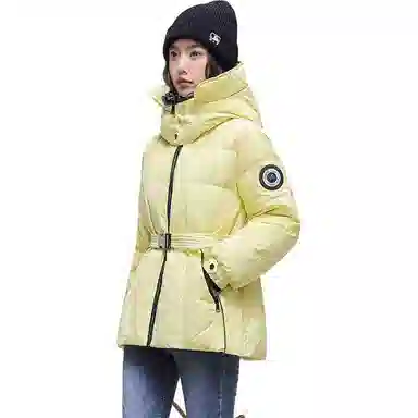 鸭鸭 纯色连帽口袋长袖羽绒服 女款