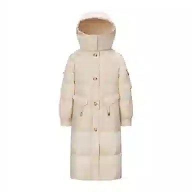 鸭鸭 字母刺绣中长款简约连帽拉链舒适长袖羽绒服 女款