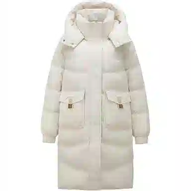 雅鹿 宽松纯色连帽中长款长袖羽绒服 女款
