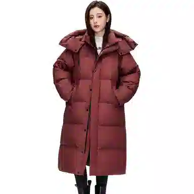 鸭鸭 中长款过膝百搭保暖通勤羽绒服 女