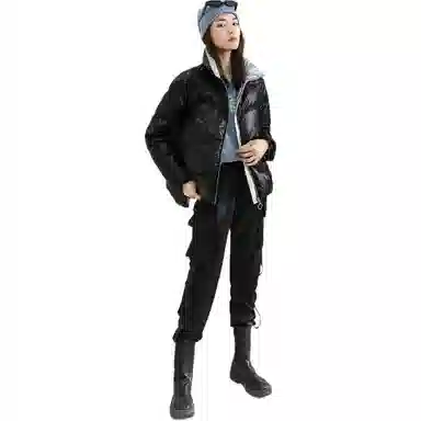 鸭鸭 免洗亮面时尚立领短款羽绒服 女款 黑色