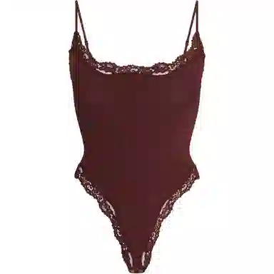 SKIMS Fits Everybody Lace Cami Bodysuit Oxblood