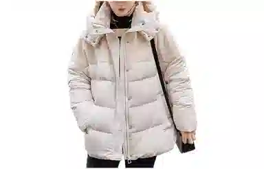 【dme】 纯色连帽拼接宽松休闲长袖羽绒服 女款 米白