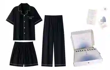 夏芬妍 简约休闲高级感纯色云朵棉翻领舒适亲肤宽松短袖三件套时尚可外穿家居服睡衣套装 男款 黑色