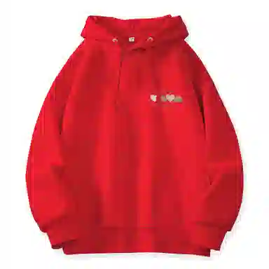 棉致 韩系简约为你跳动爱心宽松加绒舒适连帽重磅纯色百搭潮牌休闲落肩长袖卫衣 男女同款