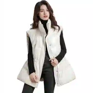 鸭鸭 纯色立领拉链保暖宽松亮面三防时尚外穿百搭无袖羽绒马甲 女款