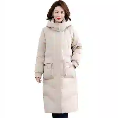 雅鹿 时尚气质纯色连帽中长款长袖羽绒服 女款