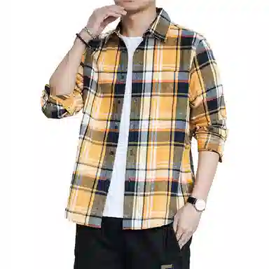 曲韩 宽松百搭潮流美式休闲格子翻领长袖衬衫 男女同款