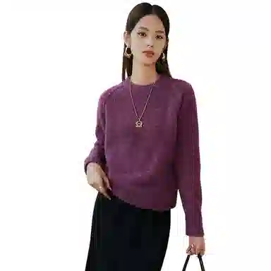 晚白 绵羊毛软糯不扎肤高弹力针织衫 女款 紫色