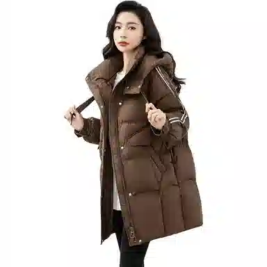 鸭鸭 纯色直筒连帽拉链休闲长袖羽绒服 女款