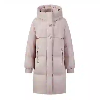 雅鹿 时尚休闲纯色拉链简约长袖中长款连帽廓形加厚保暖羽绒服 女款