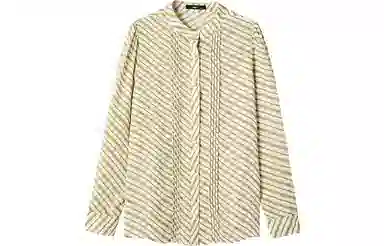 【dme】 条纹立领单排纽扣休闲直筒泡泡长袖衬衫 女款 芥末黄