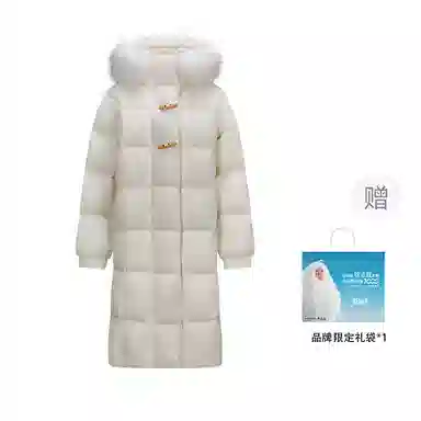 森马 纯色长款毛领连帽宽松羽绒服 女款