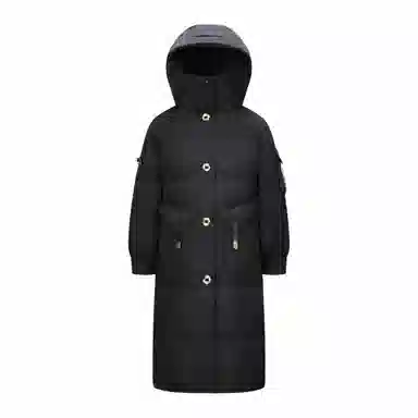 鸭鸭 字母刺绣中长款简约连帽拉链舒适长袖羽绒服 女款