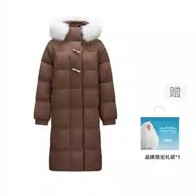 森马 纯色长款毛领连帽宽松羽绒服 女款