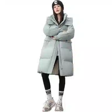 鸭鸭 纯色连帽简约加厚中长款羽绒服 女款