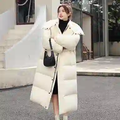 鸭鸭 中长款过膝百搭保暖通勤羽绒服 女