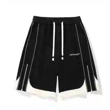 三体 拼接撞色时尚百搭宽松街头运动篮球裤美式高街潮流时尚百搭舒适不过膝五分裤无性别穿搭潮牌街头休闲短裤 男女同款