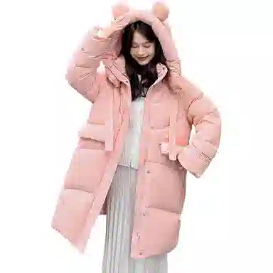 鸭鸭 拉链加厚中长款长袖纯色羽绒服 女款