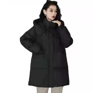 鸭鸭 保暖连帽中长款宽松长袖羽绒服 女款