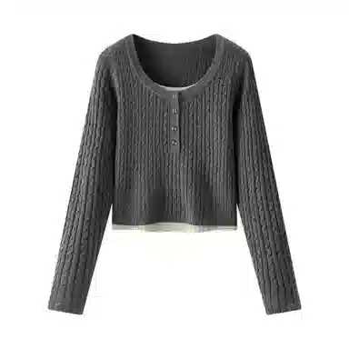 森马 短款假两件正肩绞花针织衫 女款